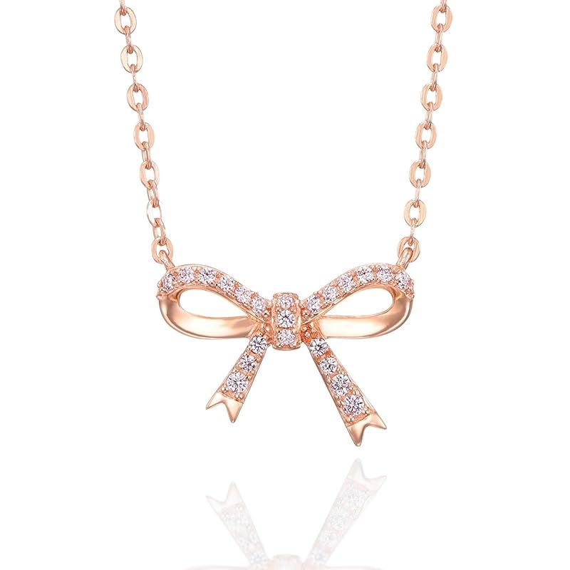[Gift from New York] ネックレス レディース リボン K18 ピンクゴールド 加工 シルバー925 金属アレルギー対応 誕生日プレゼント 女性