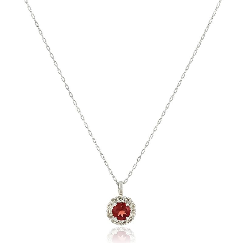 [ディーコレクション] プラチナ ダイヤモンドネックレス バースストーン (ダイヤ0.1ｃｔ/ガーネット0.1ｃｔ 1月 D80-8812GA 専用BOX付き