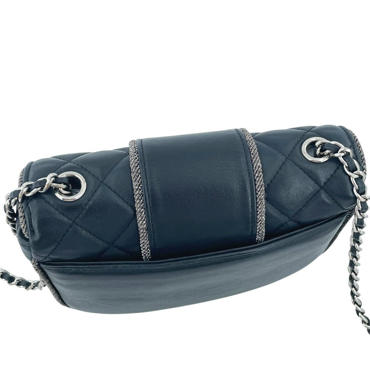 【中古】 CHANEL シャネル マトラッセ ラウンド チェーンショルダーバッグ ブラック SV金具 ツイード ラムスキン チェーンバッグ 27番台 レディース 26014720 HO