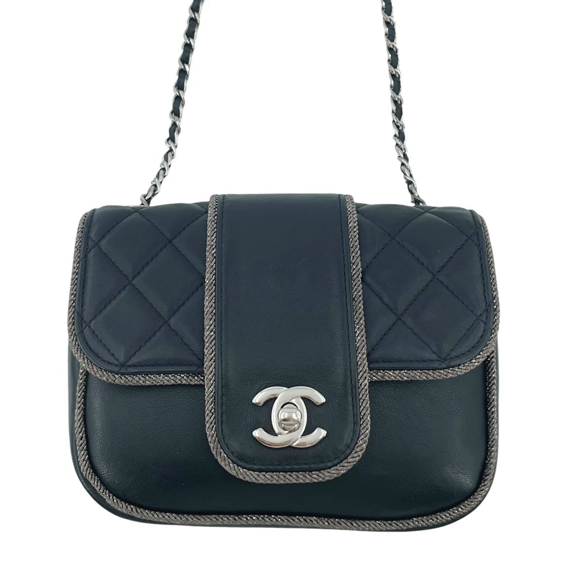 【中古】 CHANEL シャネル マトラッセ ラウンド チェーンショルダーバッグ ブラック SV金具 ツイード ラムスキン チェーンバッグ 27番台 レディース 26014720 HO