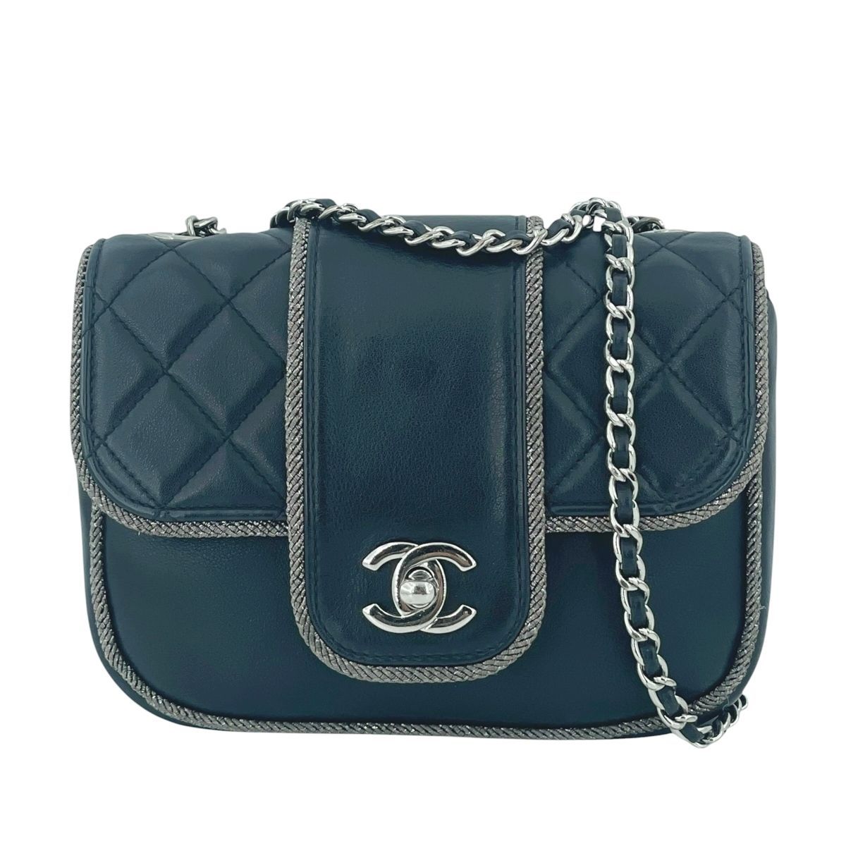 【中古】 CHANEL シャネル マトラッセ ラウンド チェーンショルダーバッグ ブラック SV金具 ツイード ラムスキン チェーンバッグ 27番台 レディース 26014720 HO