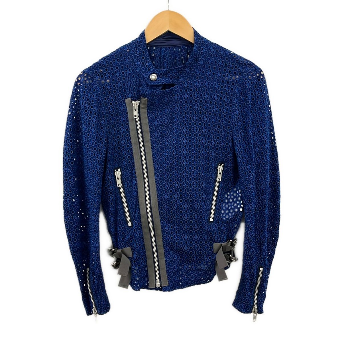 Sacai(サカイ) ブルゾン サイズ2 M レディース美品 - 12-01595 ネイビー×ダークグレー 長袖/ジップアップ/シースルー/春/秋