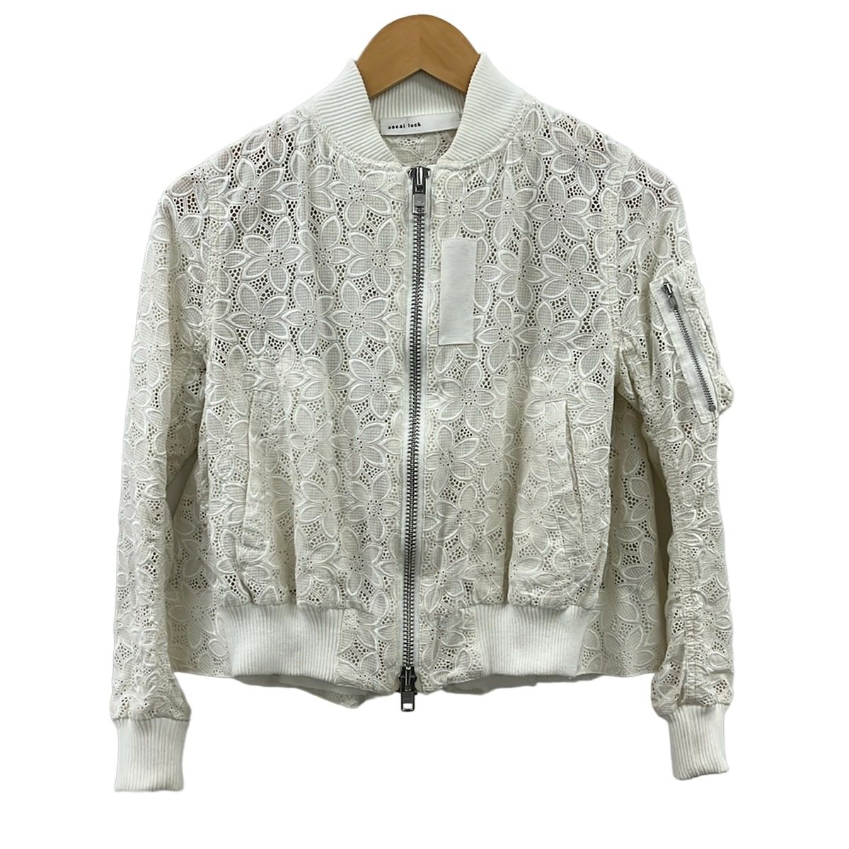sacai luck(サカイラック) ブルゾン サイズ1 S レディース - 白 長袖/ジップアップ/レース/フラワー(花)/春/秋