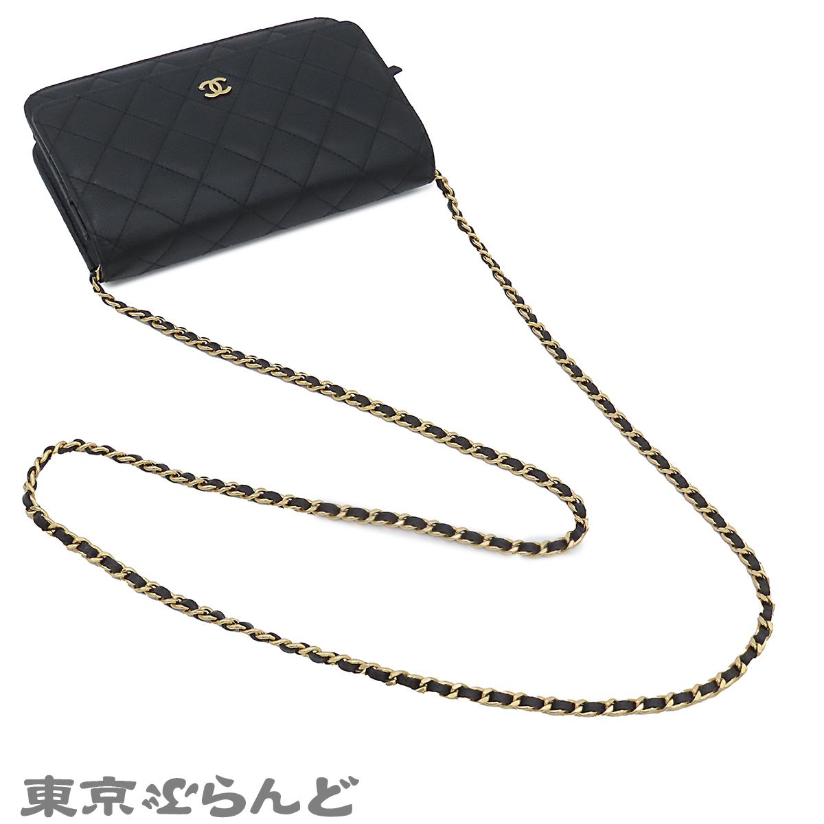 シャネル CHANEL ショルダーバッグ A33814 ブラック ゴールド金具 キャビアスキン マトラッセ 長財布 ポシェット 22番台 チェーンウォレット レディース 241001033419