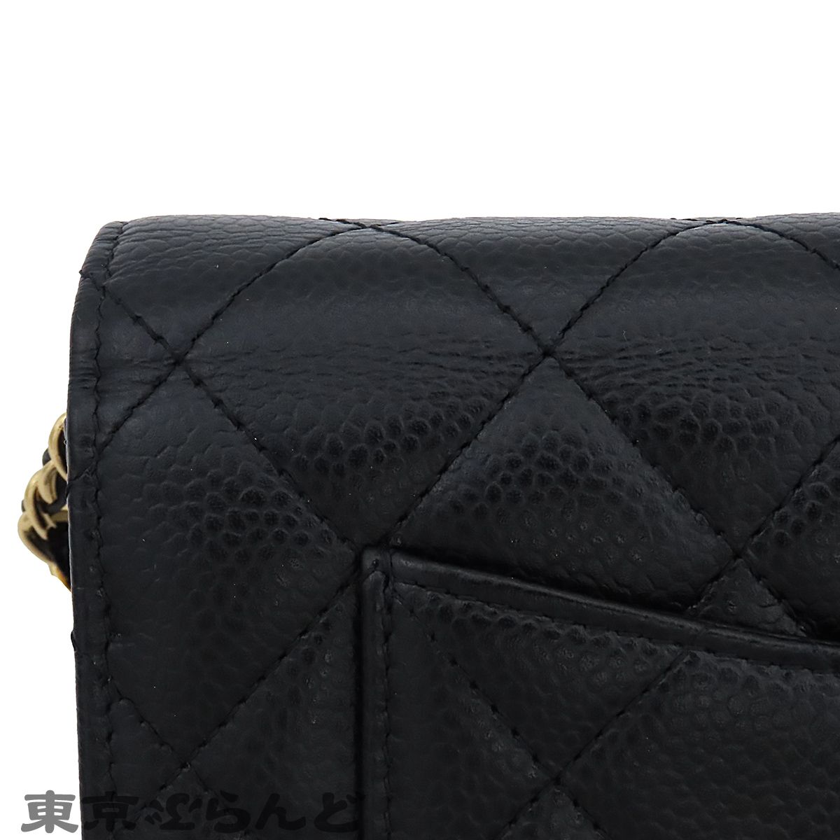 シャネル CHANEL ショルダーバッグ A33814 ブラック ゴールド金具 キャビアスキン マトラッセ 長財布 ポシェット 22番台 チェーンウォレット レディース 241001033419