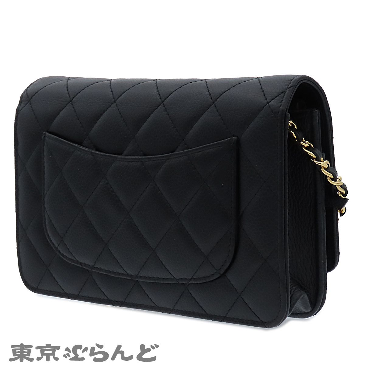 シャネル CHANEL ショルダーバッグ A33814 ブラック ゴールド金具 キャビアスキン マトラッセ 長財布 ポシェット 22番台 チェーンウォレット レディース 241001033419