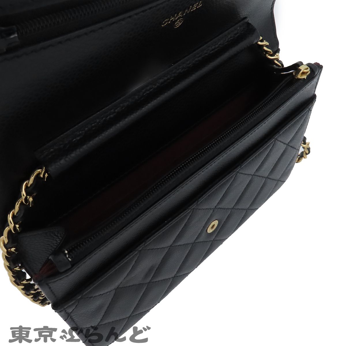 シャネル CHANEL ショルダーバッグ A33814 ブラック ゴールド金具 キャビアスキン マトラッセ 長財布 ポシェット 22番台 チェーンウォレット レディース 241001033419