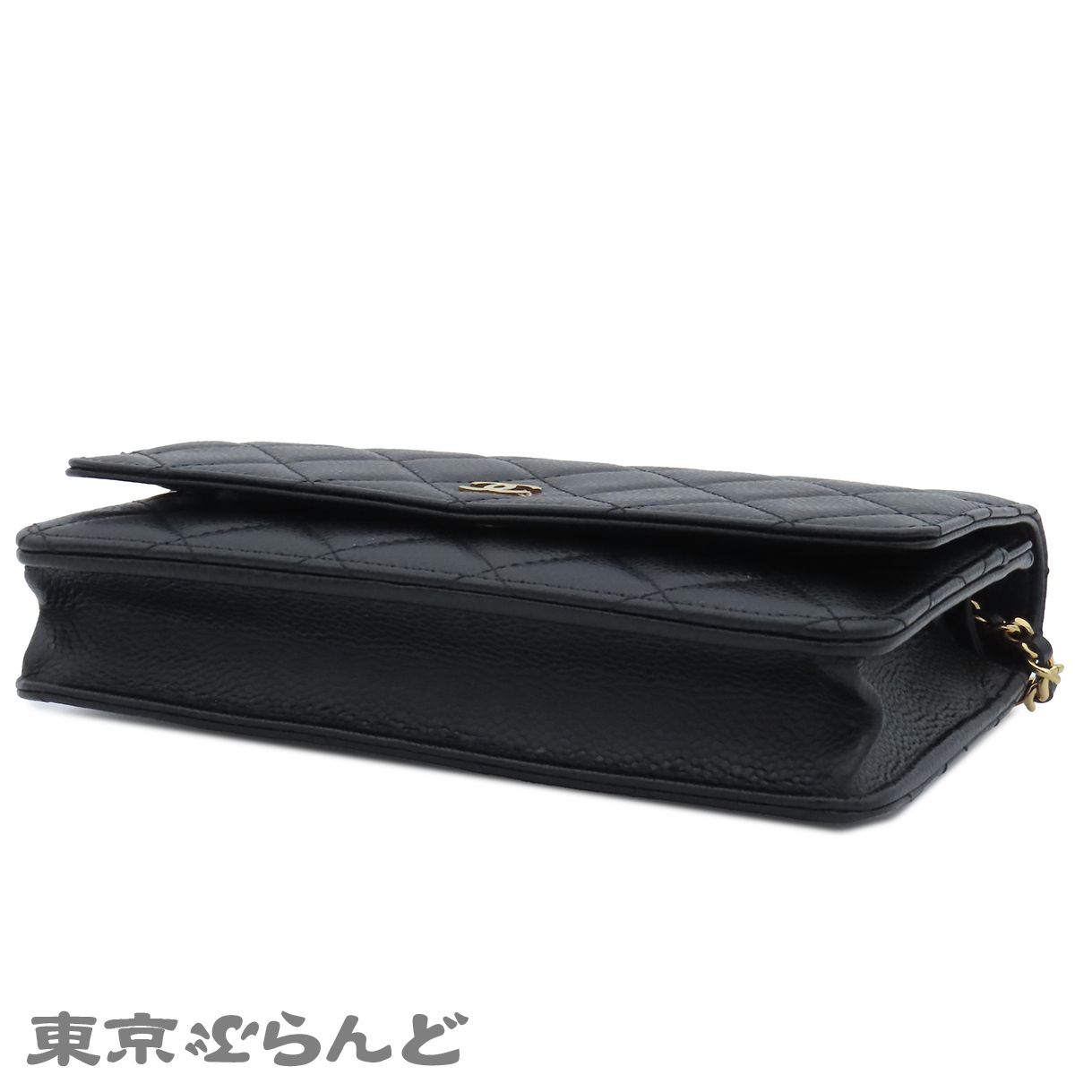 シャネル CHANEL ショルダーバッグ A33814 ブラック ゴールド金具 キャビアスキン マトラッセ 長財布 ポシェット 22番台 チェーンウォレット レディース 241001033419