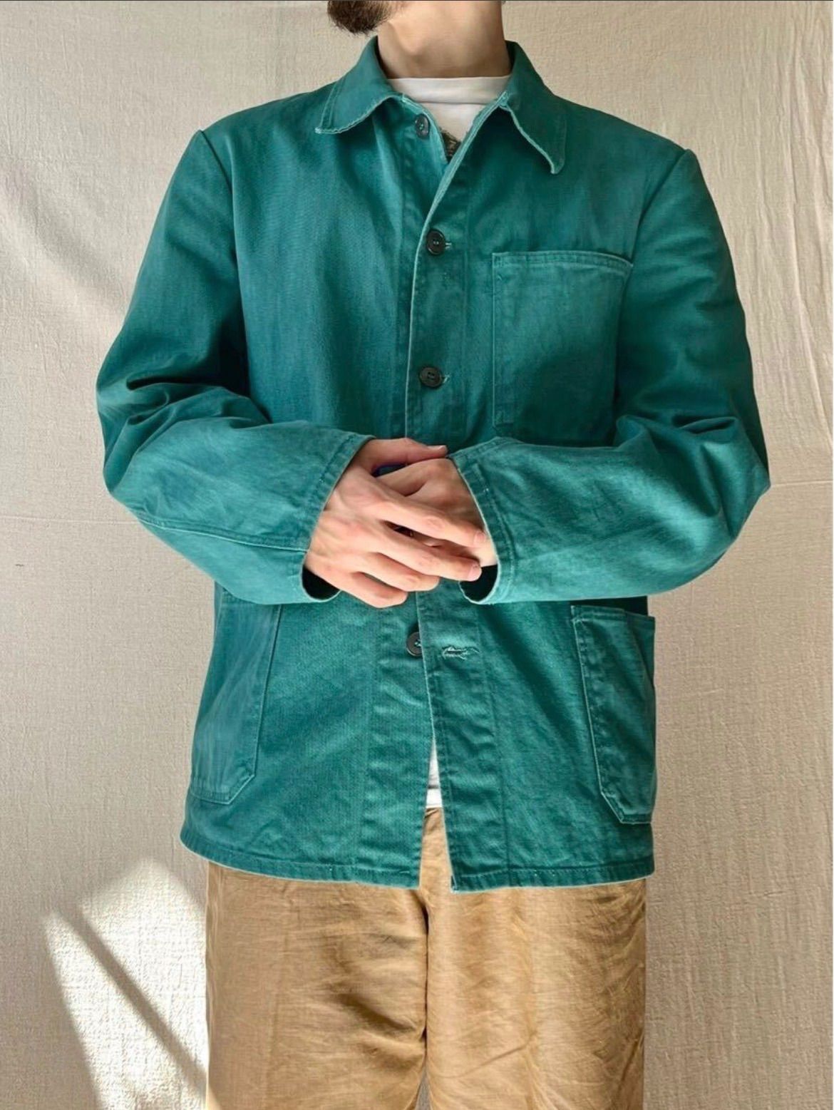 80s Euro vintage ワーク ジャケット / グリーン コットン カバーオール ユーロ ビンテージ O6-04024-9519 80s Euro vintage ワーク ジャケット / グリーン コットン カバーオール ユーロ ビンテージ O6-04024-9519