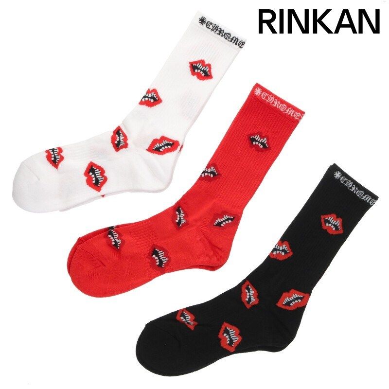 クロムハーツ 3PK Chomper Socks Black/White/Red チョンパー刺繍ソックス メンズ M