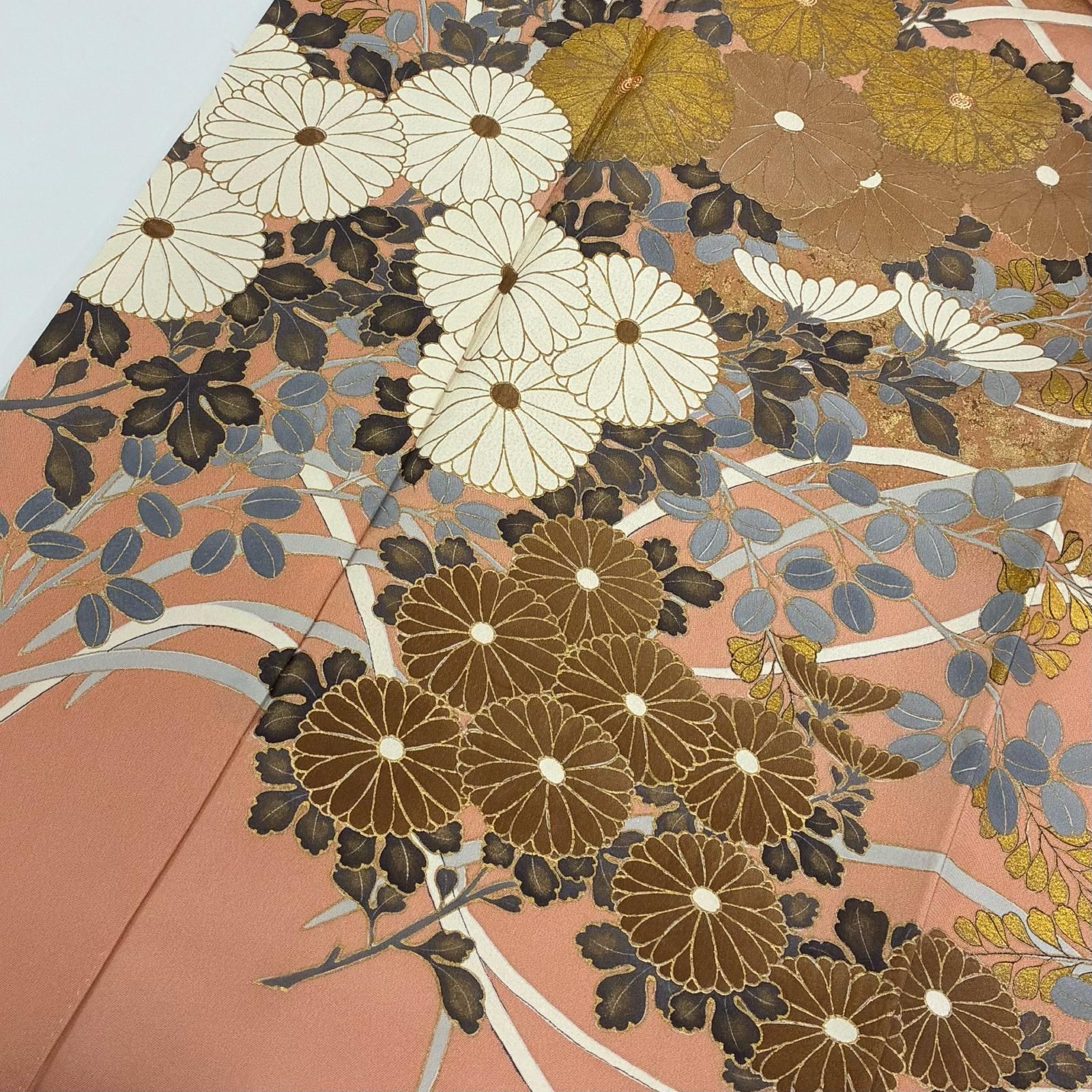 色留袖 正絹 一つ紋 箔 金駒刺繍 美しい加工 比翼 袷 着物 MK-8679