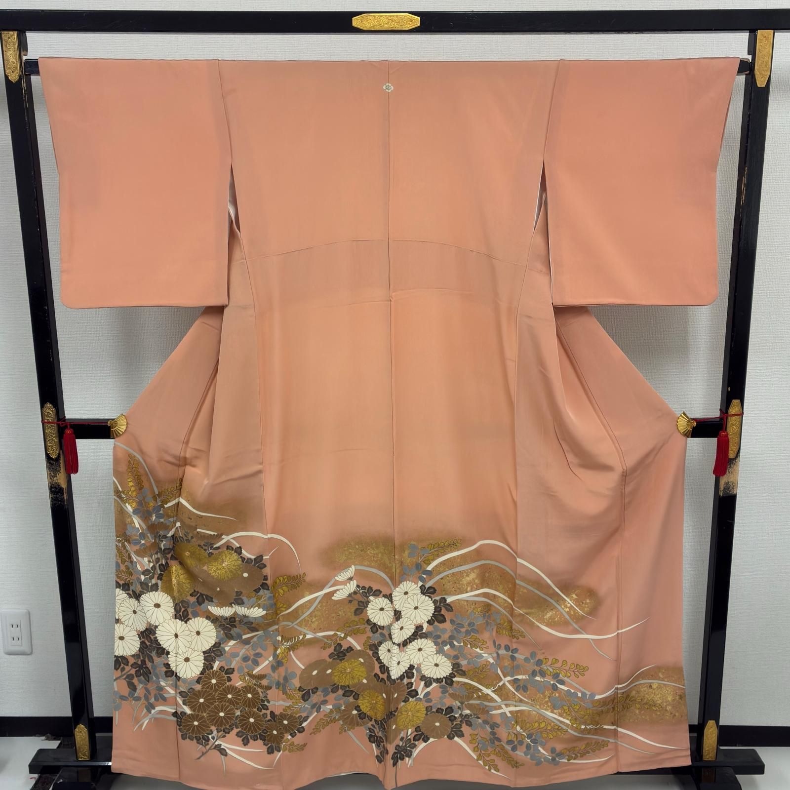 色留袖 正絹 一つ紋 箔 金駒刺繍 美しい加工 比翼 袷 着物 MK-8679