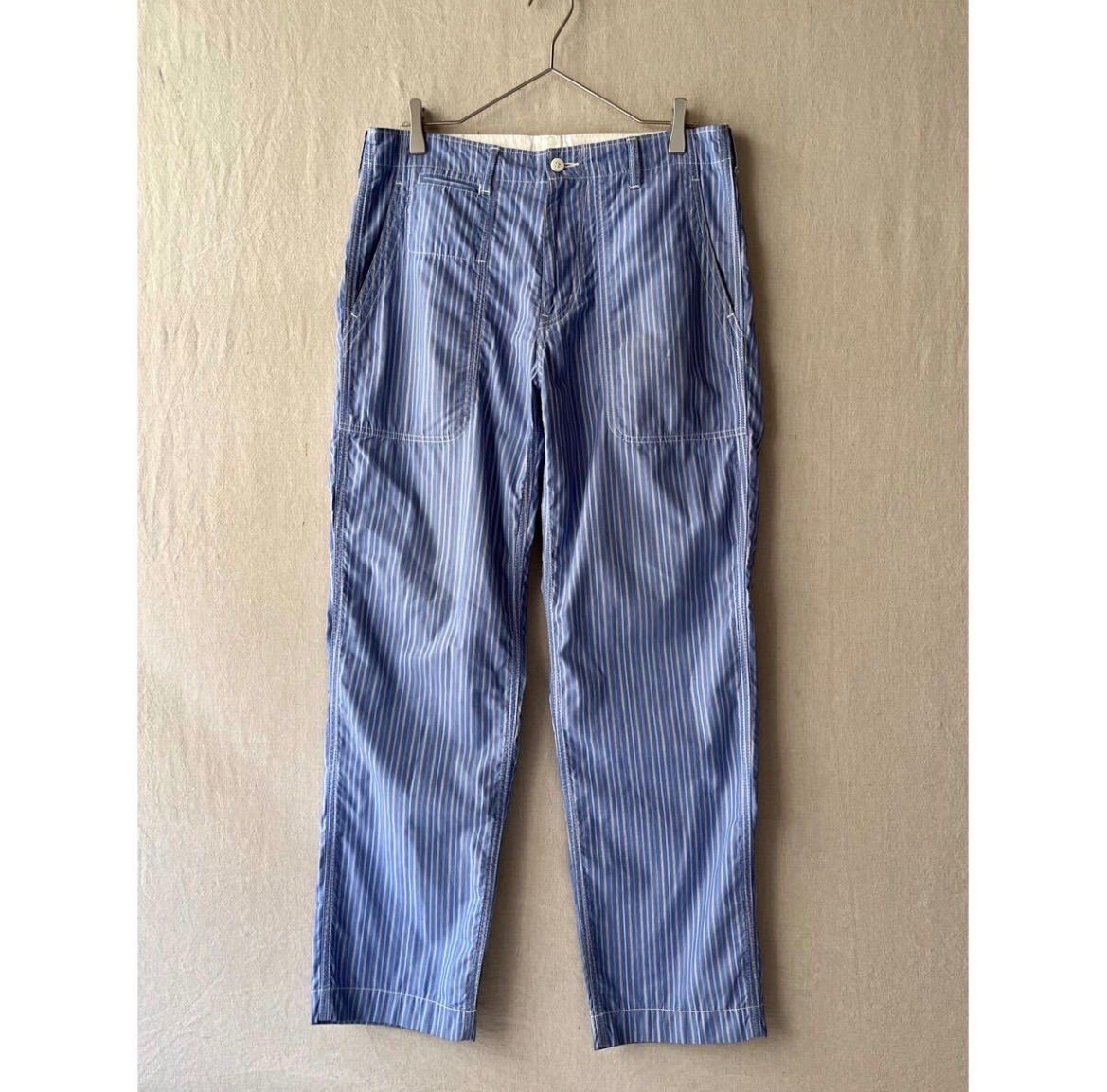 AD2010 COMME des GARCONS HOMME パンツ / XS コットン ブルー ストライプ ワーク アーカイブ P5-11036-9574