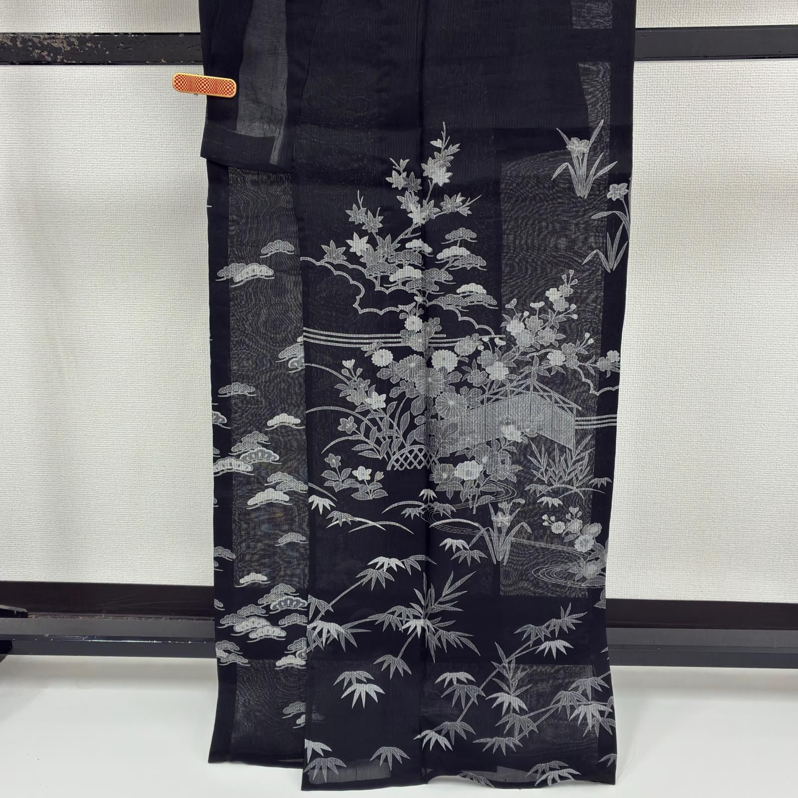 夏着物 紗紬 正絹 訪問着 黒地 紋なし 上品な染め MK-9045 - メルカリ