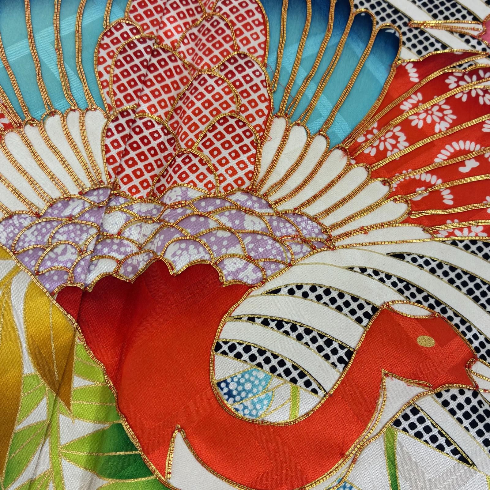 着物 振袖 裄67.5 正絹 金駒刺繍 美しい染め 花に鳥 袷 着物 MK-9047 - メルカリ