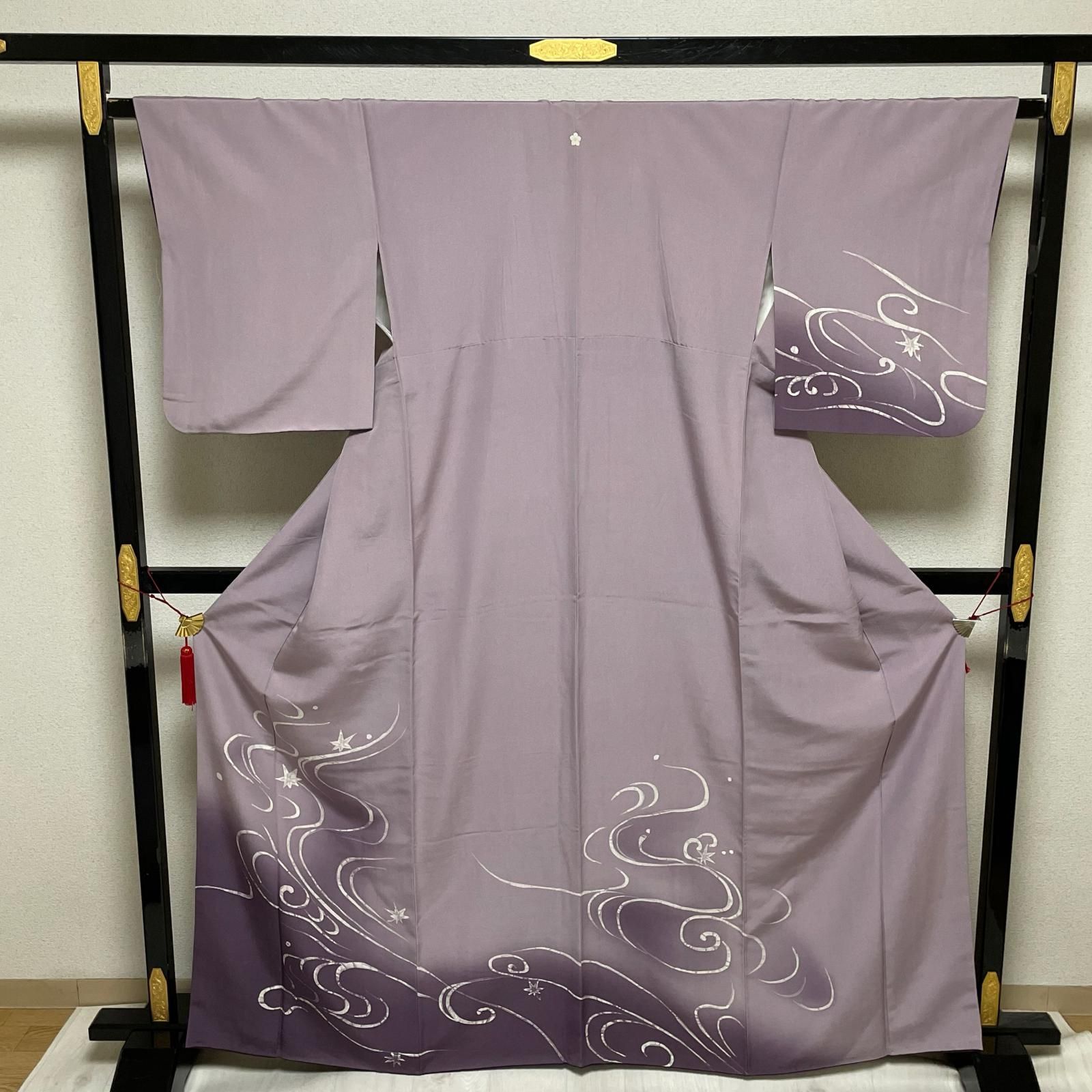 付下げ 暈し染 流水に紅葉 着物 正絹 X-2719