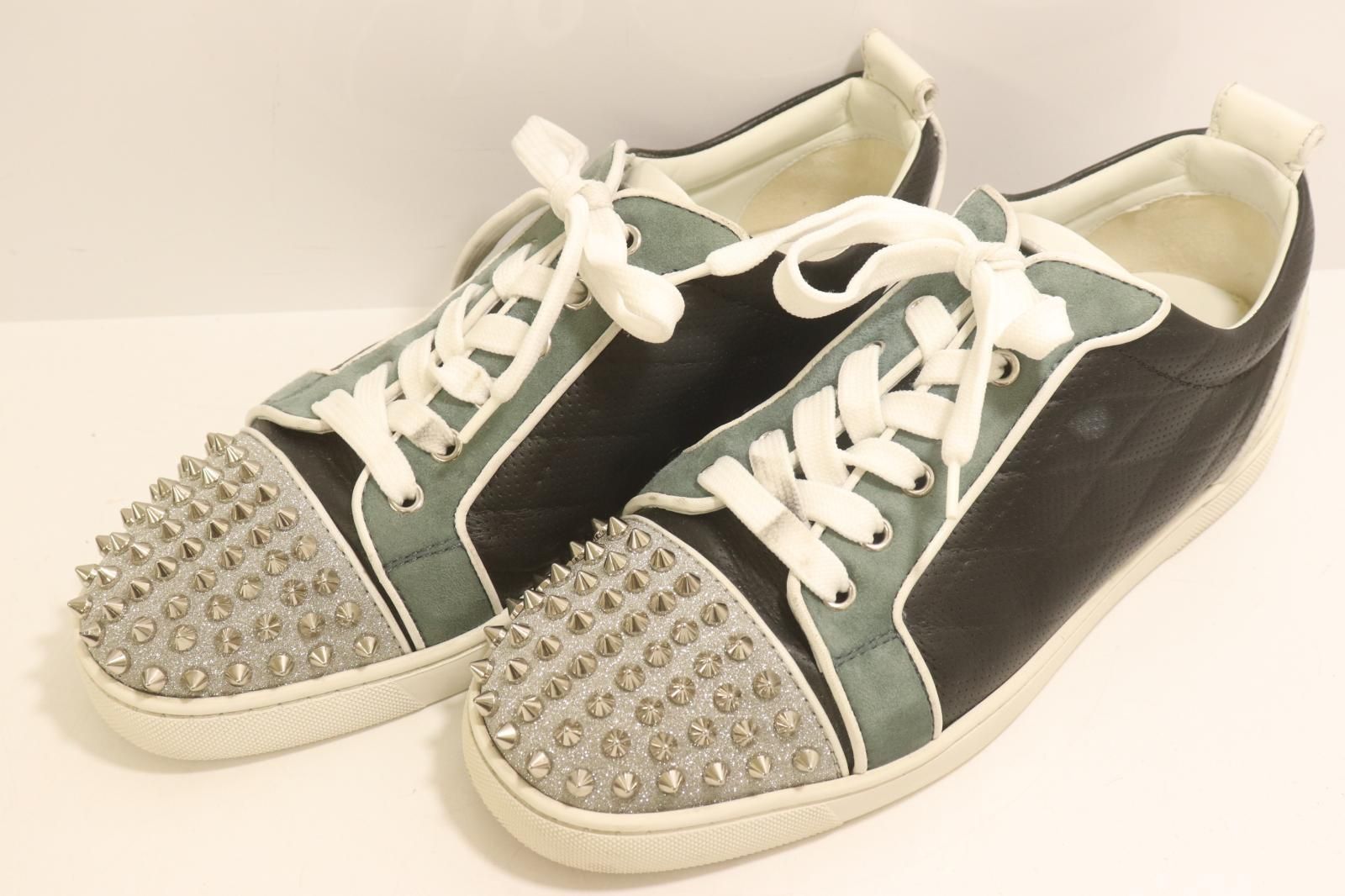 【中古】 Christian Louboutin メンズスニーカー 41 louis junior spikes orlato flat Christian スニーカー Christian Louboutin 41 黒 ブラック 緑 グリーン 無地