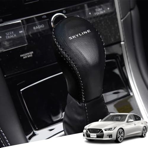 日産 スカイライン(SKYLINE) YV37 HNV37 HV37 RV37 V37系(2017年12月~)専用本革の材質シフトノブカバー 内装カスタムパーツ アクセサリー爪キズ防止 取り付け簡単 車種専用設計(黒（黒ステッチ）)″mn b8ad4c0e