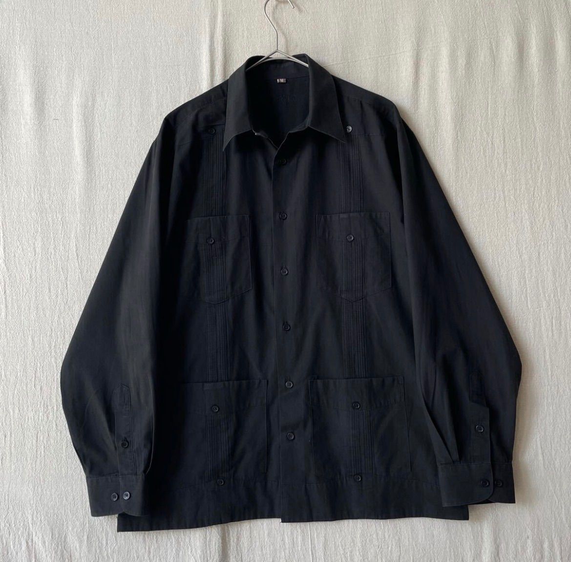 USA vintage キューバ シャツ / M コットン ポリ ブラック 長袖 ビンテージ T5-01062-9400