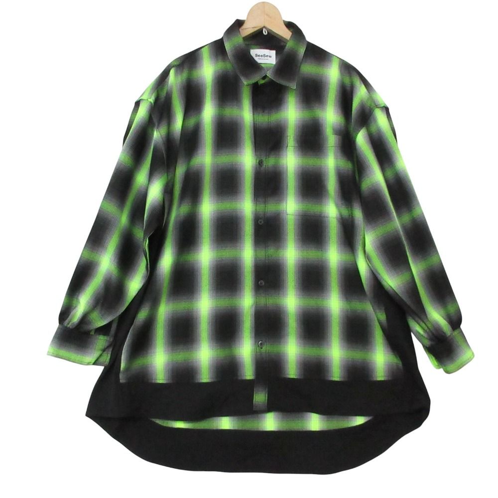 seesew 長袖シャツ SOLID CHECK OVER SHIRTS 250062 オンブレチェック ブラック M メンズ 【中古】