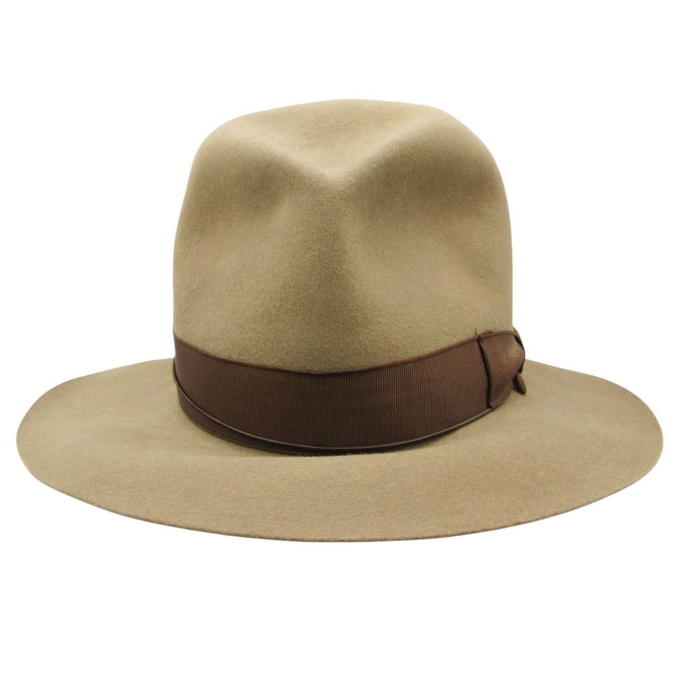 Borsalino ボルサリーノ ハット フェルト 中折れ つば広 帽子 イタリア製 カーキ 7 1/2 6 59 メンズ 【中古】