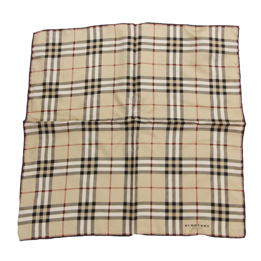 新品同様 BURBERRY LONDON バーバリーロンドン スカーフ シルク100％ ノバチェック柄 絹 ハンカチ タグ付き ベージュ レディース