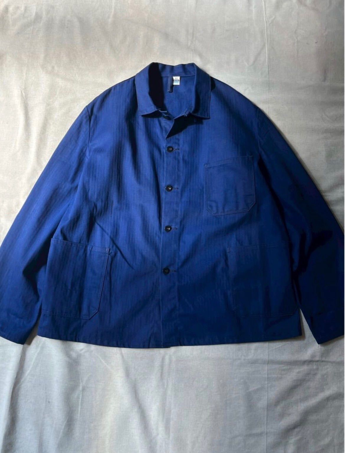 【ヘリンボーン】70s 80s Euro vintage ワーク ジャケット / 53 コットン ネイビー カバーオール ユーロ ビンテージ O6-04018-9431
