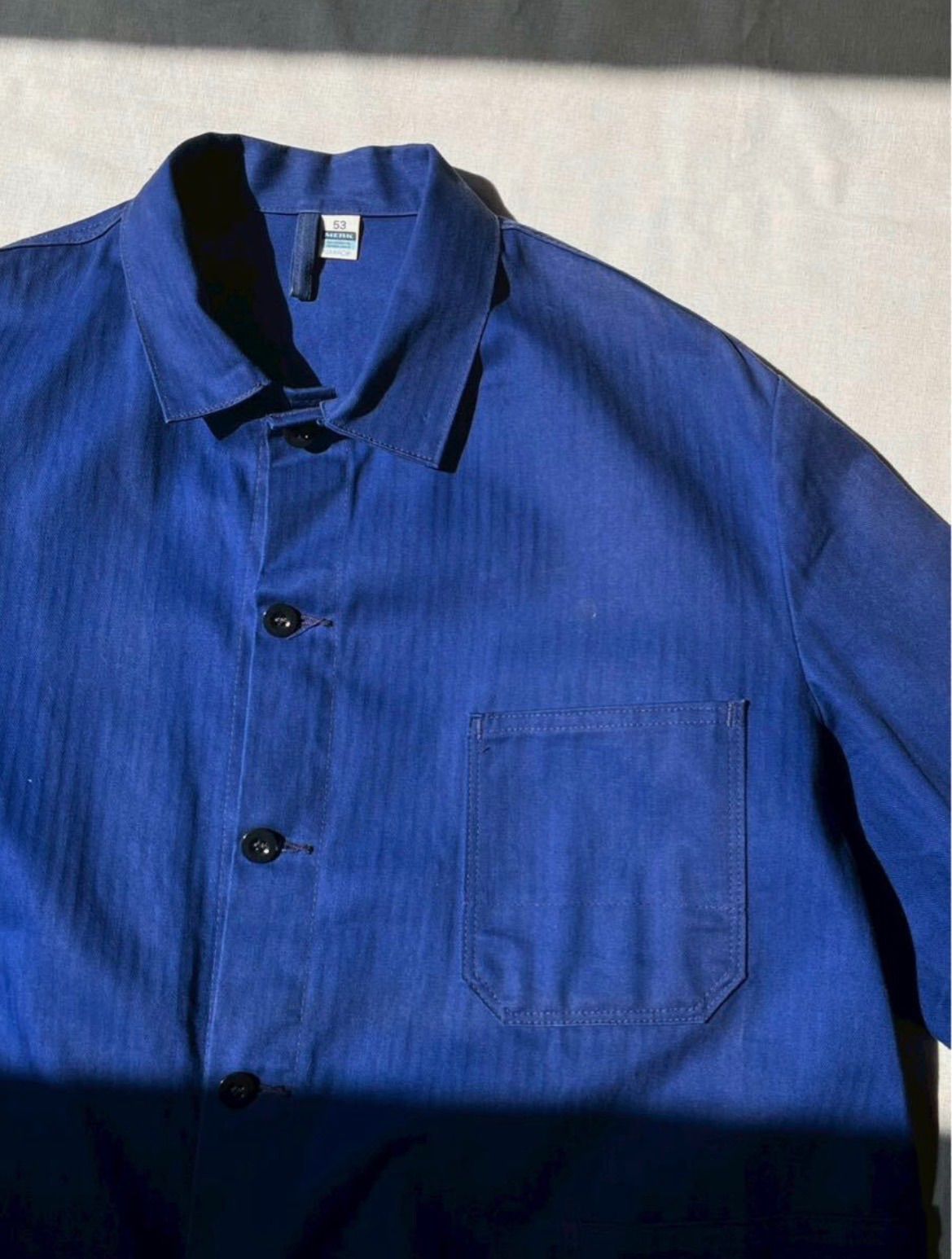 【ヘリンボーン】70s 80s Euro vintage ワーク ジャケット / 53 コットン ネイビー カバーオール ユーロ ビンテージ O6-04018-9431