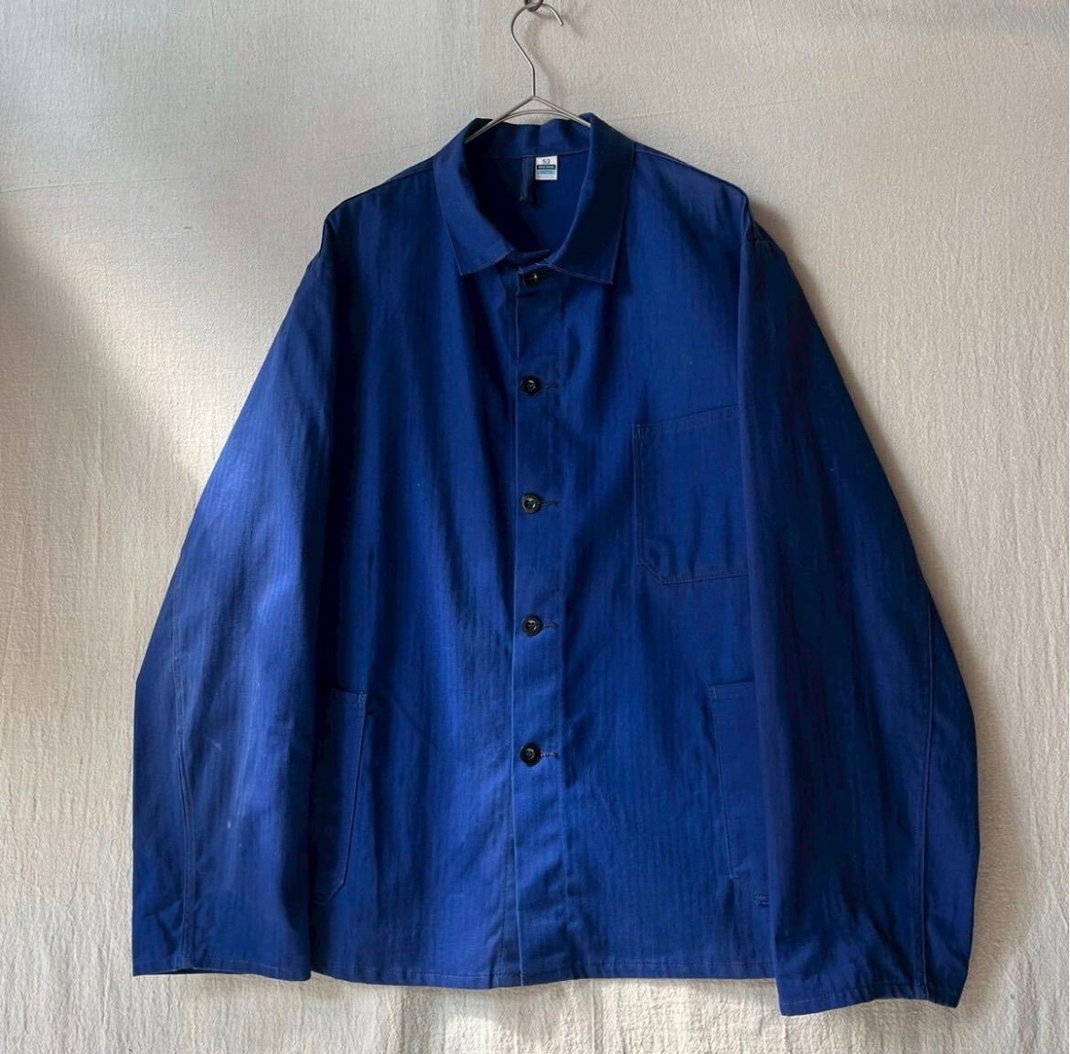 【ヘリンボーン】70s 80s Euro vintage ワーク ジャケット / 53 コットン ネイビー カバーオール ユーロ ビンテージ O6-04018-9431