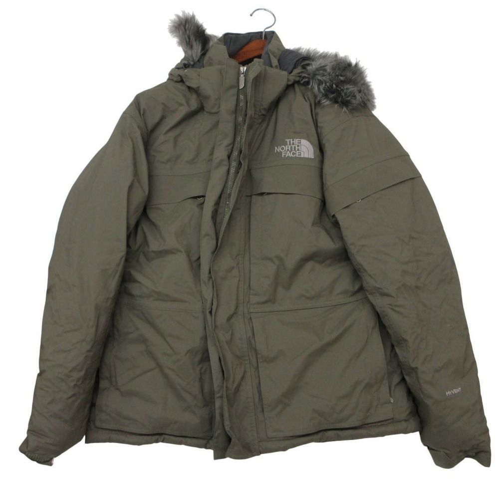 Vintage THE NORTH FACE ザ・ノースフェイス ダウンジャケット ICE HYVENT JACKET コート ナイロン ファー ジップアップ ブルゾン アウター 上着 カーキ L メンズ 【中古】