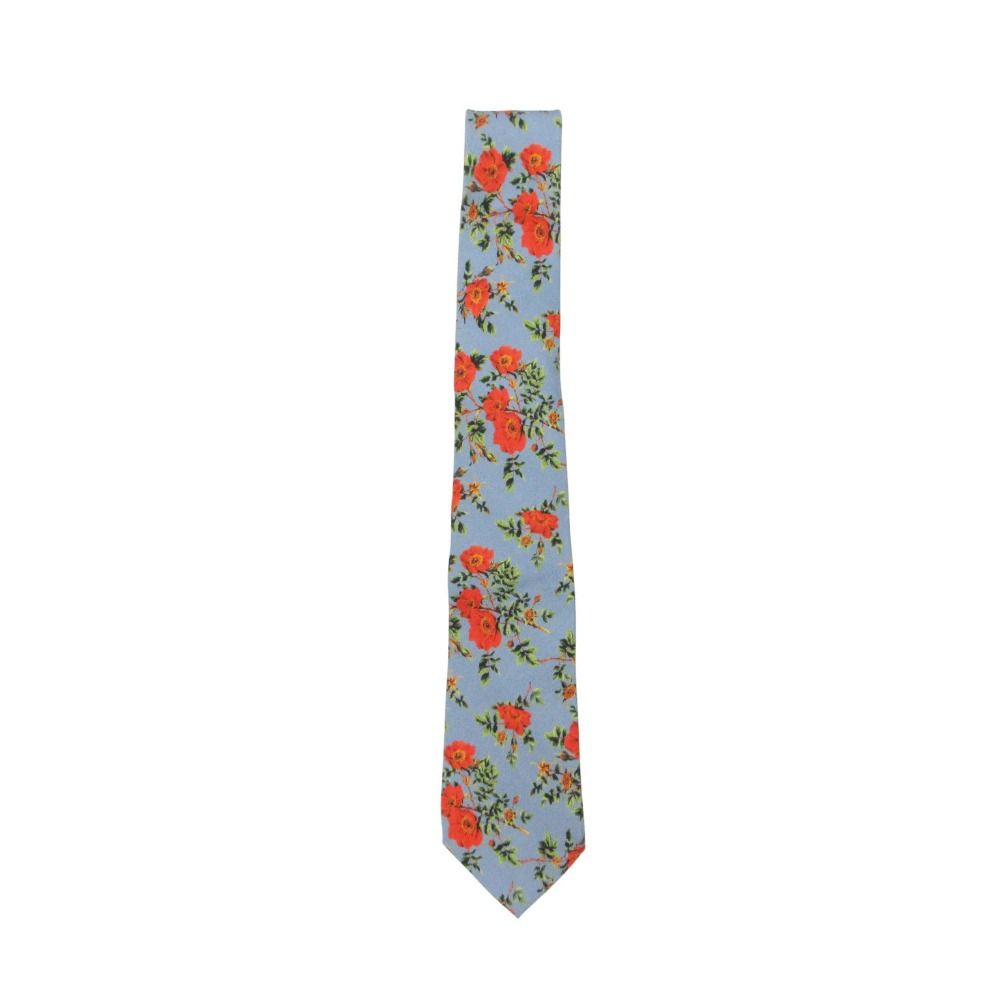美品 GUCCI グッチ ネクタイ 花柄 フラワー フローラル スリムタイ シルク100％ イタリア製 ブルー メンズ 【中古】