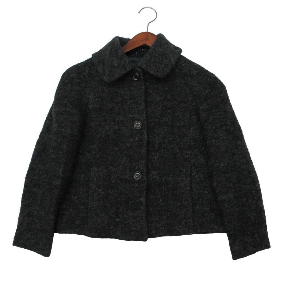 theory セオリー ステンカラーコート ショート丈 ジャケット ブルゾン アウター 上着 ブラック 2【M】 レディース 【中古】