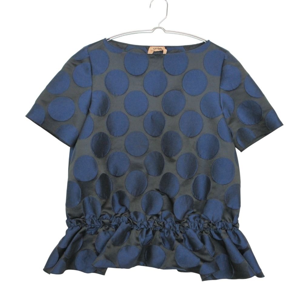 N°21 ヌメロ ヴェントゥーノ カットソー 半袖 ドット ジャガード ペプラム トップス プルオーバー ネイビー 40 レディース 【中古】