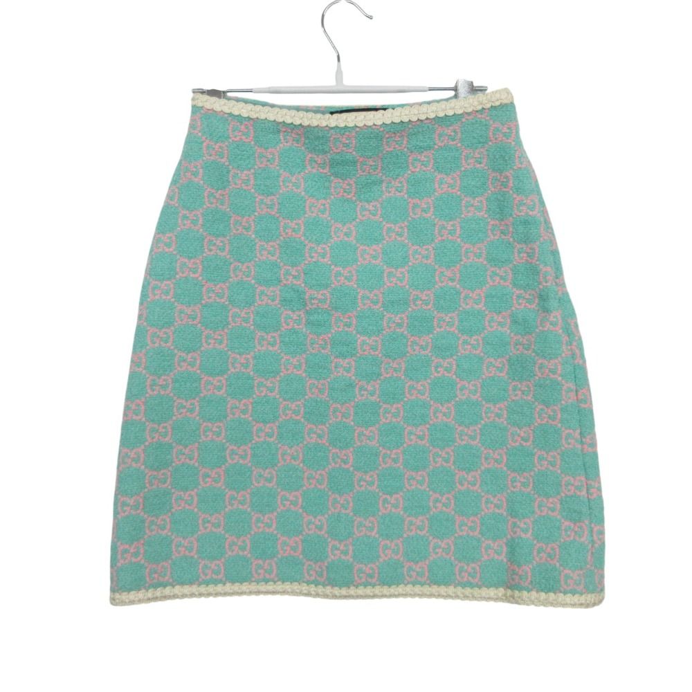 美品 GUCCI グッチ スカート ツイード GG ジャガード ボトムス 584858 ZAAMP ライトグリーン 38 レディース 【中古】