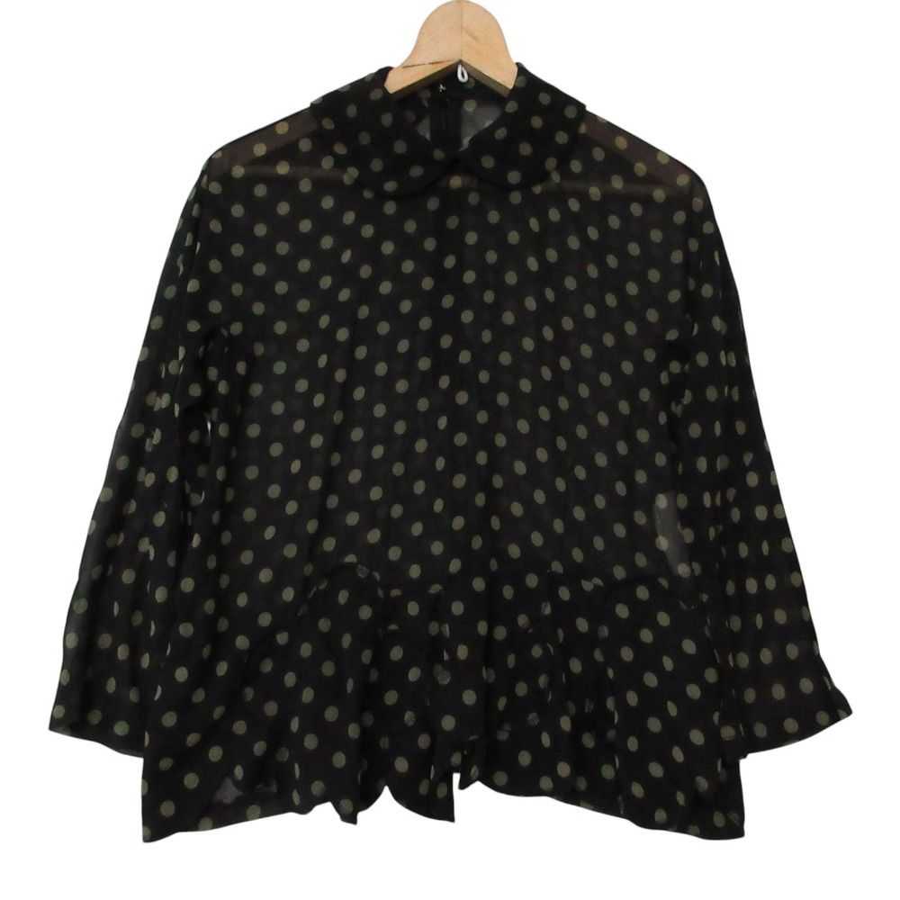 美品 13AW COMME des GARCONS COMME des GARCONS コムデギャルソン コムデギャルソン ブラウス 丸襟 シフォン シアー ドット 日本製 ブラック×カーキ XS レディース 【中古】