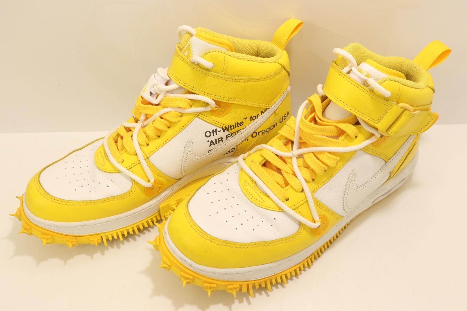 【中古】 NIKE メンズスニーカー 29cm AIR FORCE 1 MID SP LTHR NIKE x Off-White 29cm 白 ホワイト 黄 イエロー