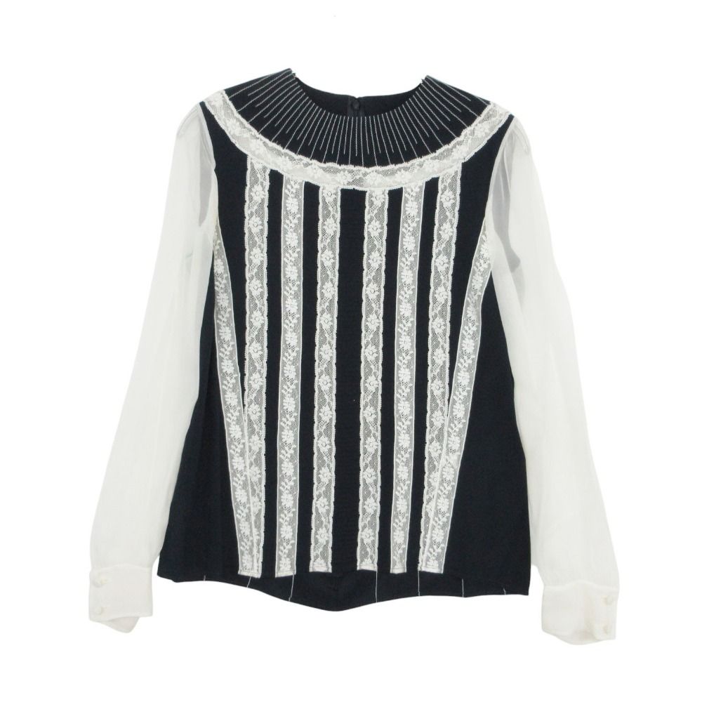 VALENTINO ヴァレンティノ カットソー 長袖 シアー シースルー レース プルオーバー トップス ネイビー 38 レディース 【中古】 14,910円