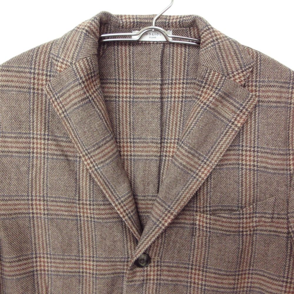 BOGLIOLI ボリオリ テーラードジャケット K.JACKET ノッチドラペル 段返り 3B ブレザー ウール カシミヤ グレンチェック柄 ベージュ 44 メンズ 【中古】