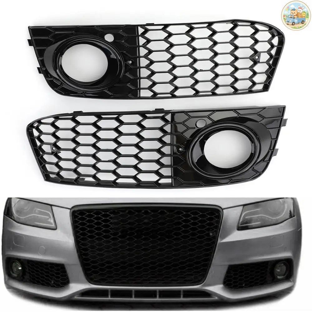 アウディ A4 B8 RS4 2009 - 12 ハニカムメッシュ フォグランプ オープンベント A4 グリル インテークカバー 8KD807682 8KD807681 グリルパ