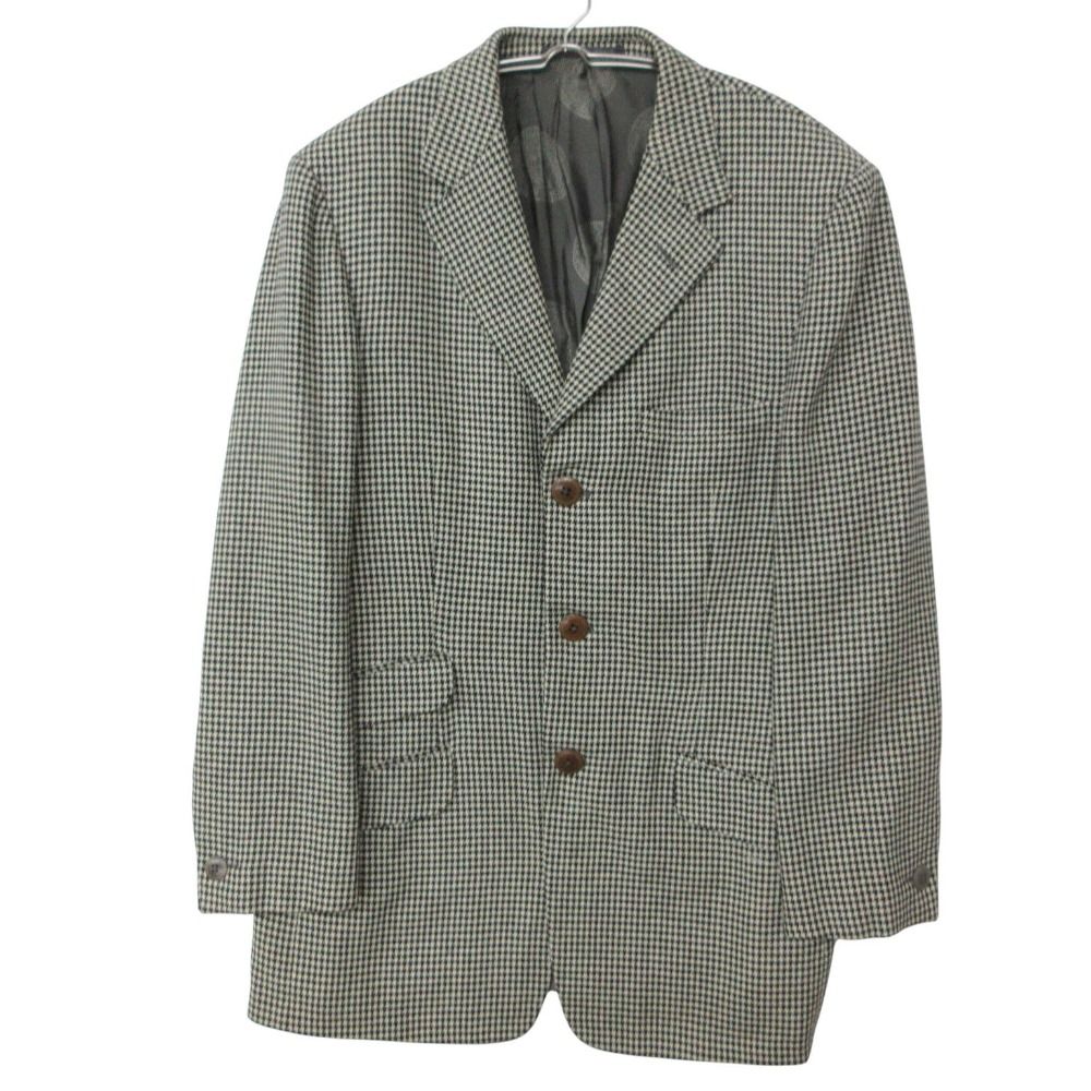 Vintage Gianni Versace ジャンニ・ヴェルサーチ テーラードジャケット 3B ブレザー ウール 裏地メデューサ柄 千鳥柄 イタリア製 上着 ホワイト 48 メンズ 【中古】