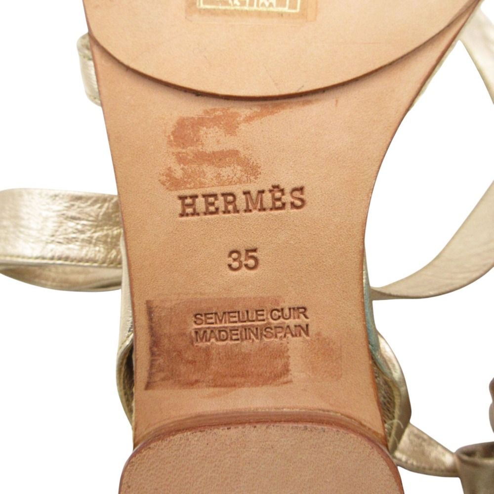 HERMES エルメス サンダル エスパドリーユ ジュート フラット シューズ アンクル ストラップ レザー ベルト ゴールド 22cm レディース 【中古】