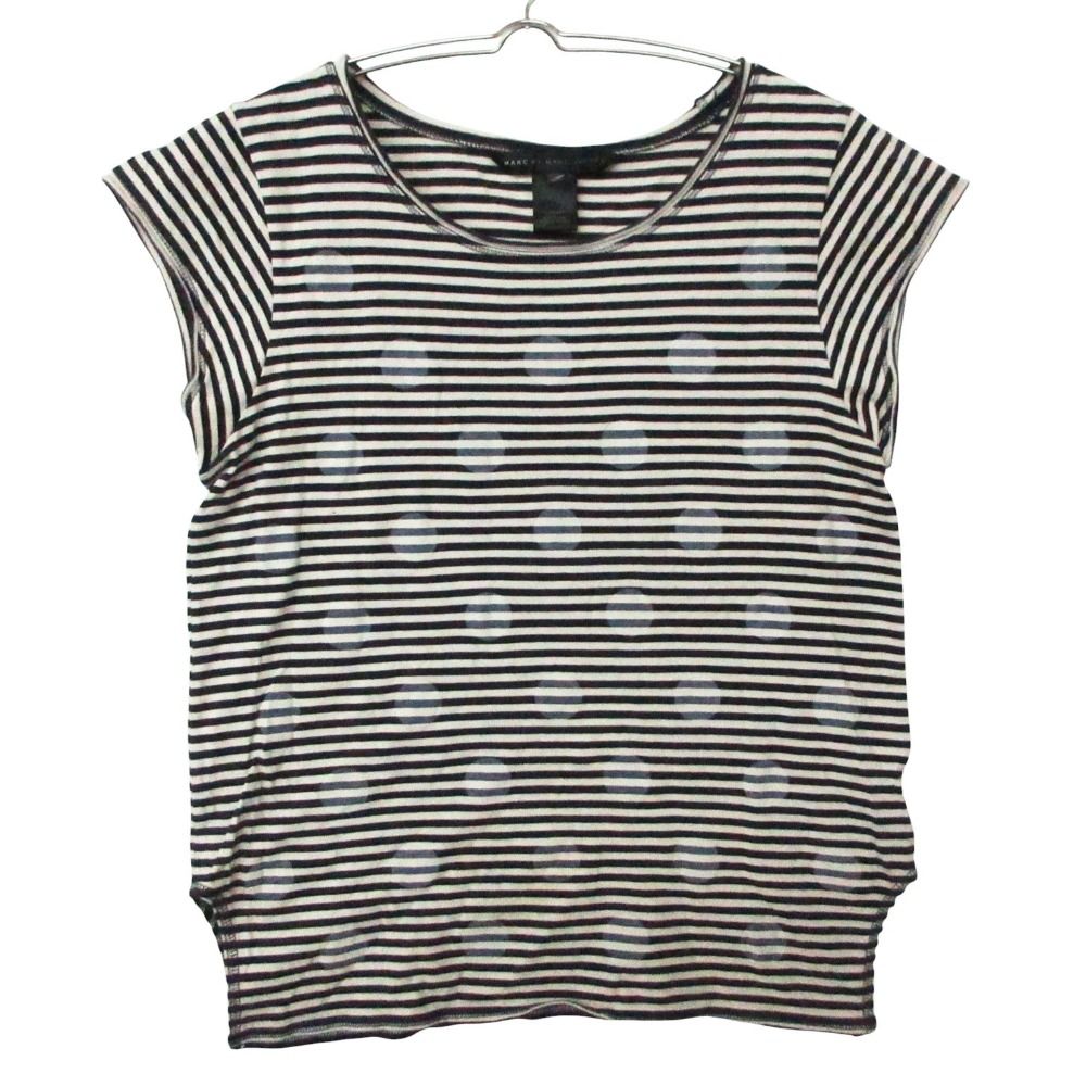 MARC BY MARC JACOBS マークバイマークジェイコブス 半袖Ｔシャツ クルー ボーダー ドット コットン フレンチスリーブ ホワイト×ブラック レディース 【中古】