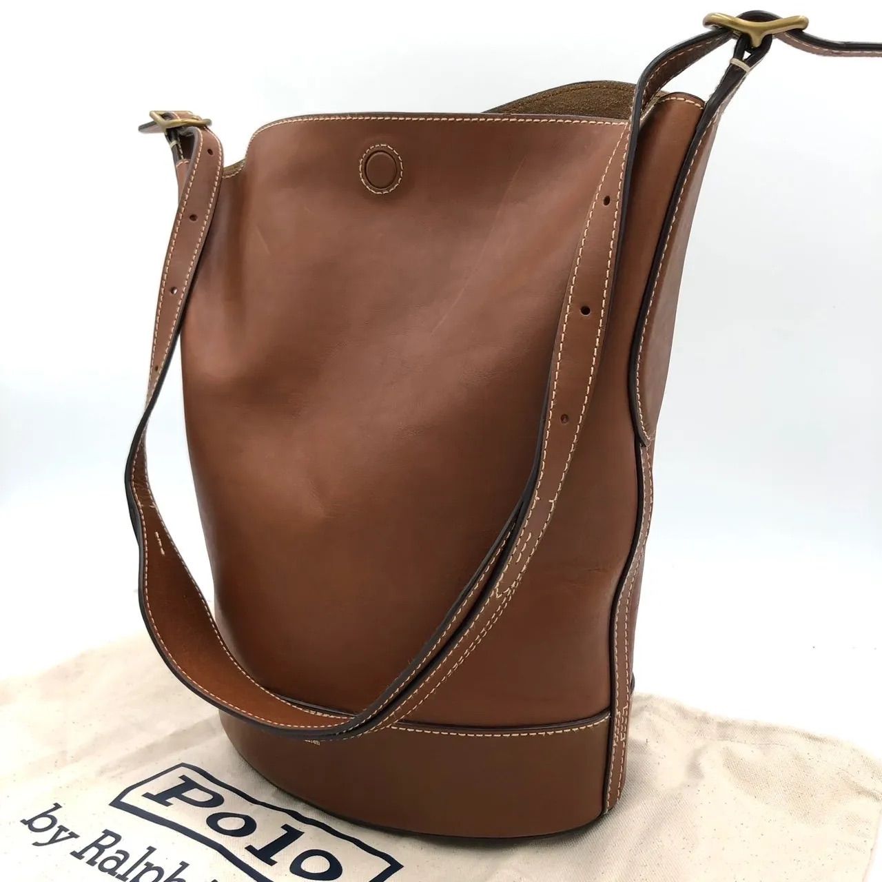 Polo ポロ ラルフローレン ショルダーバッグ バケツ レザー ブラウン 茶