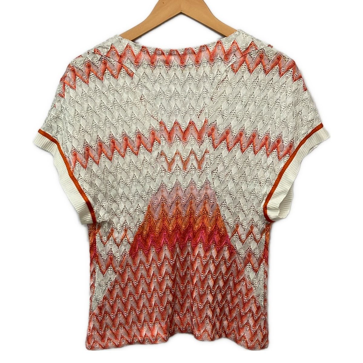 MISSONI(ミッソーニ) 半袖カットソー サイズ40 M レディース美品 白×オレンジ×ピンク Vネック MISSONI(ミッソーニ) 半袖カットソー サイズ40 M レディース美品 白×オレンジ×ピンク Vネック