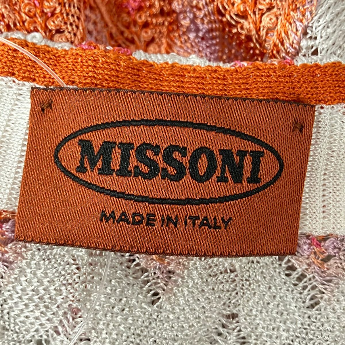 MISSONI(ミッソーニ) 半袖カットソー サイズ40 M レディース美品 白×オレンジ×ピンク Vネック MISSONI(ミッソーニ) 半袖カットソー サイズ40 M レディース美品 白×オレンジ×ピンク Vネック