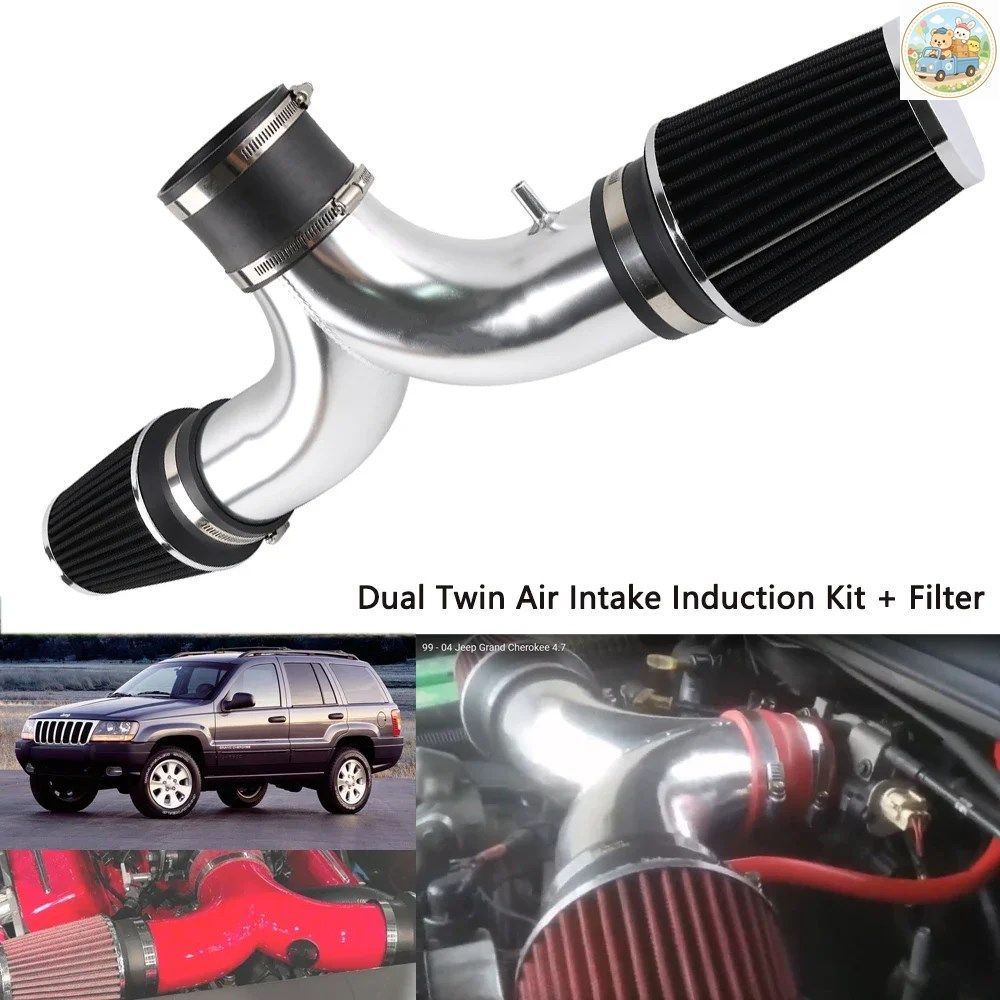 エアインテークインダクションキット 99-04 ジープ グランドチェロキー 4.7L V8 デュアルツイン ダッジ ダコタ デュランゴ 3.7L 4.7 チュー