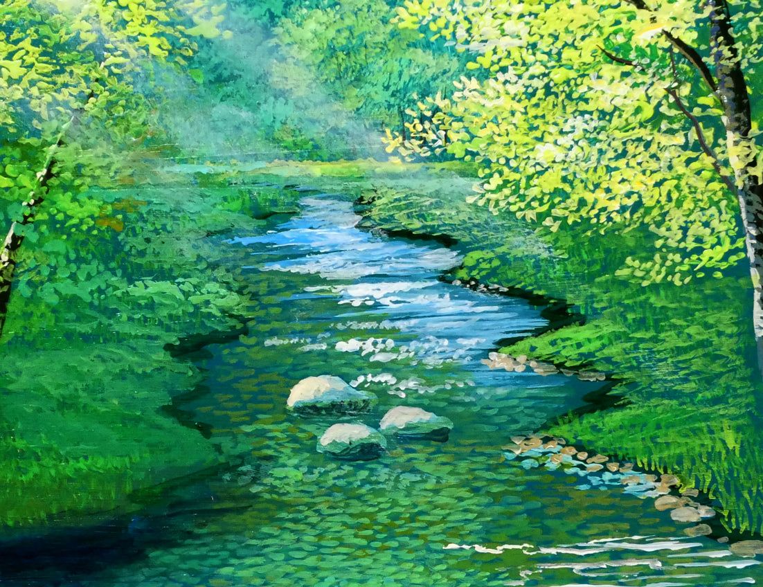 上代　誠「せせらぎ」油絵・SM　「一枚の繪」人気画家　百貨店個展多数　島根県出身　小竹美術　真作保証