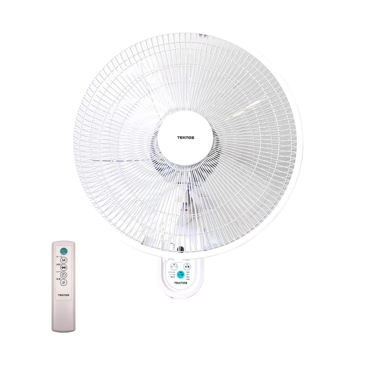 TEKNOS 40cm 壁掛け扇風機 DCモーター リモコン付 静音 羽根 5枚 ワイド送風 首振り機能 風量切替 タイマー付 省エネ 節電ts