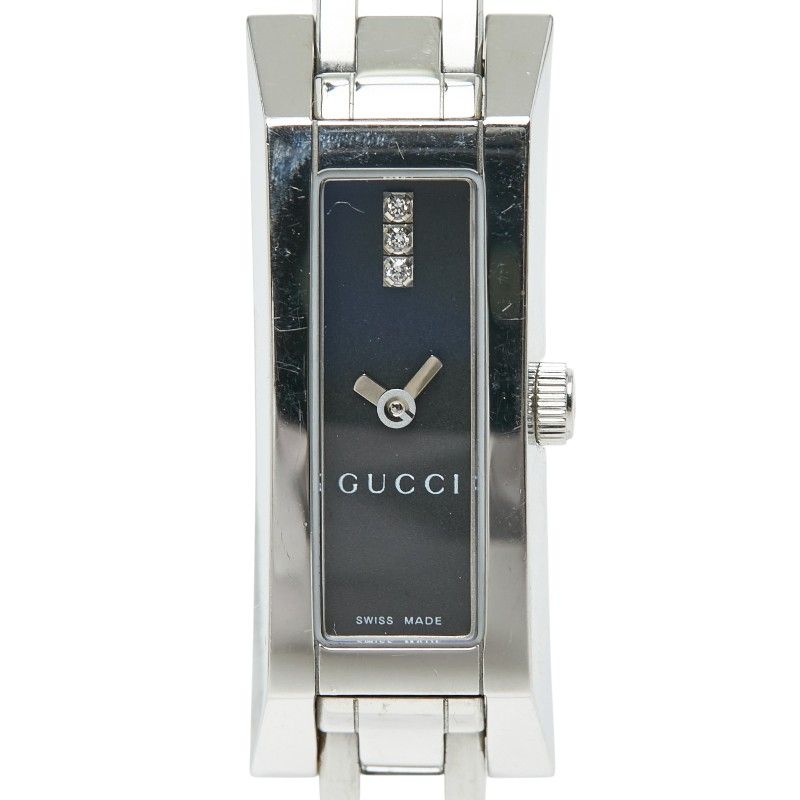 グッチ スクエア 3Pダイヤ Gロゴ G リンク 腕時計 YA110510 ブラック シルバー ステンレススチール レディース GUCCI【1-0272335】
