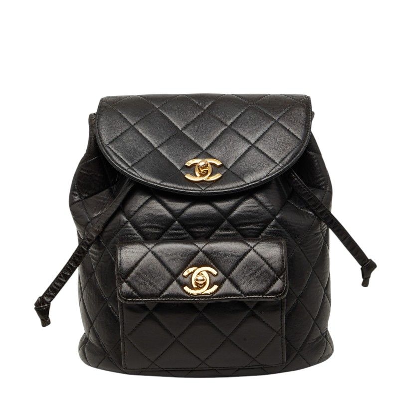 シャネル マトラッセ ココマーク チェーン リュック デイパック バックパック ブラック ラムスキン レディース CHANEL【243-73757】